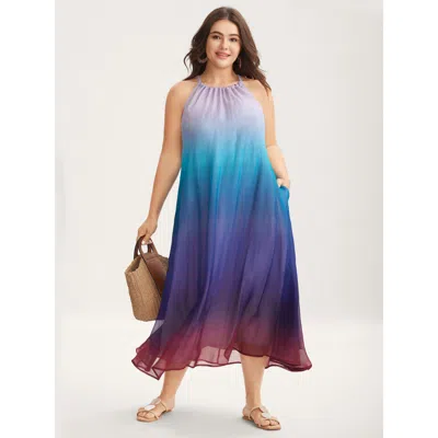 Bloomchic Women's Plus Size Ombre Gradient Pockets Sheer Midi Dress Multicolor Gradient Dyeing Midi Vacation 1