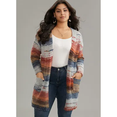 Bloomchic Women's Plus Size Ombre Heather Contrast Pocket Cardigan Multicolor Long Sleeve 10/m