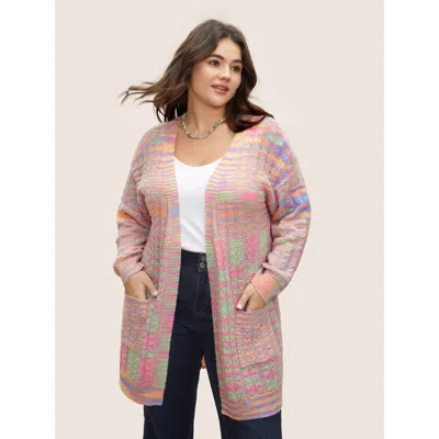Bloomchic Women's Plus Size Ombre Heather Texture Cable Knit Pocket Cardigan Multicolor Long Sleeve 10/m