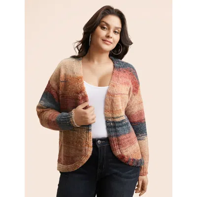Bloomchic Women's Plus Size Ombre Open Front Curved Hem Cardigan Coral Long Sleeve 30/6x In Orange