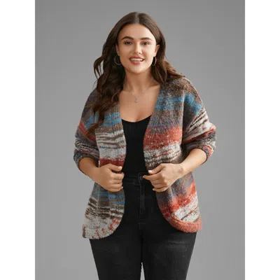 Bloomchic Women's Plus Size Ombre Open Front Curved Hem Cardigan Rust Long Sleeve 10/m In Brown