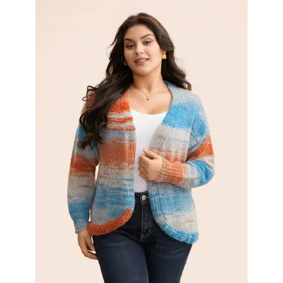 Bloomchic Women's Plus Size Ombre Open Front Curved Hem Cardigan Skyblue Long Sleeve 12/l In Blue