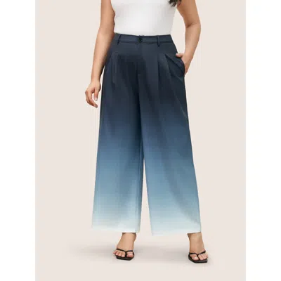 Bloomchic Women's Plus Size Ombre Pleated High Rise Straight Leg Pants Indigo Gradient Dyeing High Rise Vacati In Purple