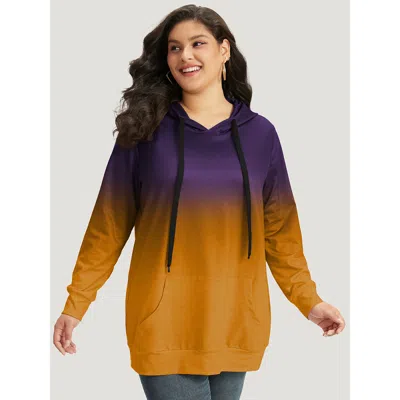 Bloomchic Women's Plus Size Ombre Pocket Drawstring Hooded Sweatshirt Blackcurrant Not Graphics Casual Hooded 