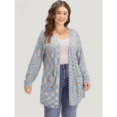 Bloomchic Women's Plus Size Ombre Pocket Open Front Ripped Hem Cardigan Multicolor Long Sleeve 10/m