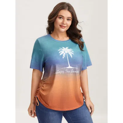 Bloomchic Women's Plus Size Ombre Vacation Ready T-shirt Multicolor Ombre Casual Short Sleeve Round Neck 10/m