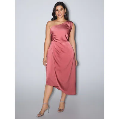 Bloomchic Women's Plus Size One-shoulder Draped Asymmetrical Hem Midi Dress Watermelon Party Maxi Asymmetrical In Green