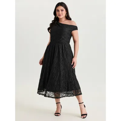 Bloomchic Women's Plus Size One-shoulder Floral Lace Lined Midi Dress Black Else Maxi Elegant Cable Knit 12/l