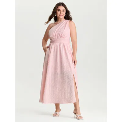 Bloomchic Women's Plus Size One-shoulder Pleated Waist Maxi Dress Mistyrose Midi Elegant 22-24/3x