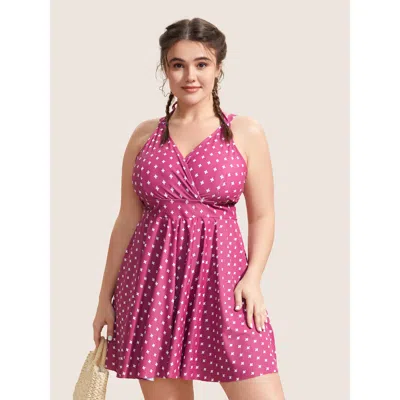 Bloomchic Women's Plus Size Overlap Collar Geometric Tie Knot Swim Dress Deeppurplered Geometric Tie Knot Adap