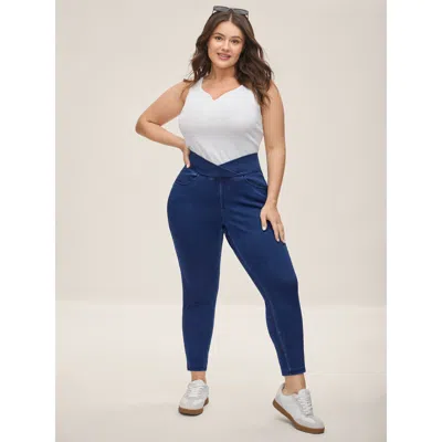 Bloomchic Women's Plus Size Overlap Hem Yoga Stretch Skinny Knit Jeans Midblue Non High Stretch 18/2x