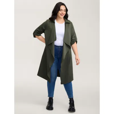 Bloomchic Women's Plus Size Oversized Tab Sleeve Open-front Trench Coat Women Armygreen Button A-line Bloomchi