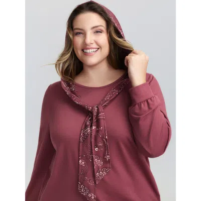 Bloomchic Women's Plus Size Paisley Hooded Scarf Contrast Hoodie Russet Casual 18-20/2x In Brown
