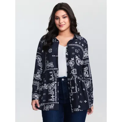 Bloomchic Women's Plus Size Paisley Print High Low Hem Jacket Indigo Drawstring X-line 10/m In Purple