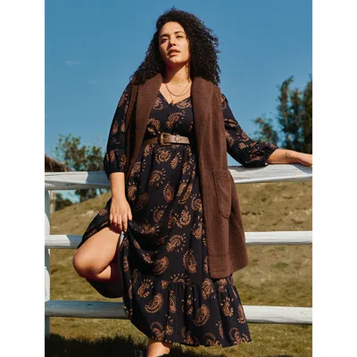Bloomchic Women's Plus Size Paisley Print Lace Trim Tiered Maxi Dress Black Paisley Maxi Vacation Non 10/m