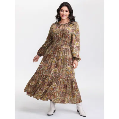 Bloomchic Women's Plus Size Paisley Print Neck-tie Tiered Maxi Dress Multicolor Paisley Maxi Vacation 10/m