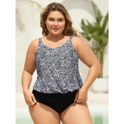Bloomchic Women's Plus Size Paisley Print Ruched One-piece Swimsuit Black Bohemian Print Adaptive-fit 30/6x