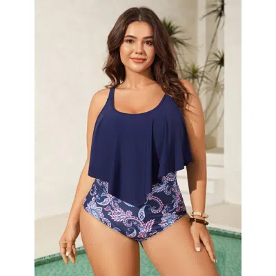 Bloomchic Women's Plus Size Paisley Print Ruched One-piece Swimsuit Indigo Paisley Ruched Adaptive-fit 30/6x In Purple