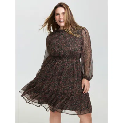 Bloomchic Women's Plus Size Paisley Print Sheer Flowy Mini Dress Blackflower Paisley Short Vacation 26/4x