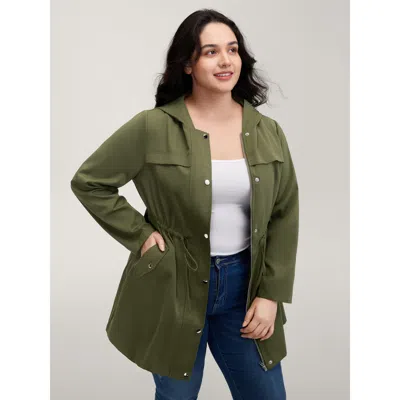 Bloomchic Women's Plus Size Parka Hooded Adjustable Waist Drawstring Jacket Armygreen Drawstring H-line 10/m