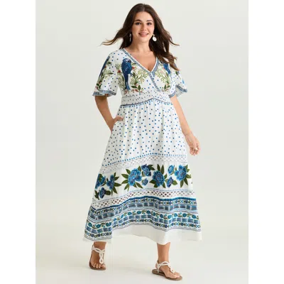Bloomchic Women's Plus Size Parrot Print Lace Trim Surplice Neckline Maxi Dress Multicolor Floral Maxi Vacatio