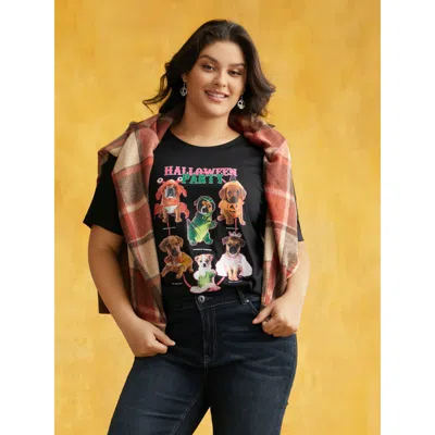 Bloomchic Women's Plus Size Party Puppies Printed Slim-fit T-shirt Black Non Everyday Short Sleeve 18-20/2x
