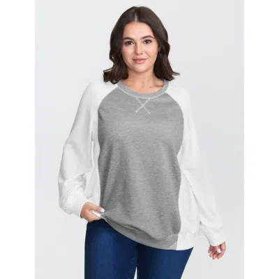 Bloomchic Women's Plus Size Patchwork Colorblock Round Neck Sweatshirt Mediumgray Not Graphics Casual Round Ne