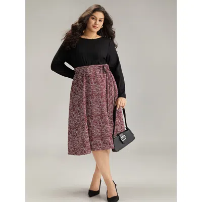 Bloomchic Women's Plus Size Patchwork Contrast Belted Crew Neck Dress Black Office Belted 22-24/3x