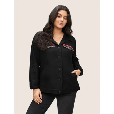 Bloomchic Women's Plus Size Patchwork Embroidered Flap Detail Jacket Black Non 12/l