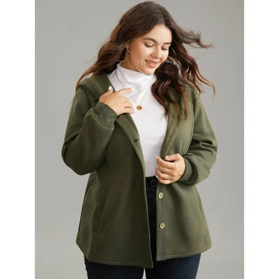 Bloomchic Women's Plus Size Patchwork Rib Knit Hooded Button Up Jacket Armygreen Rib Knit 10/m