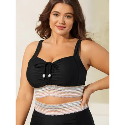 Bloomchic Women's Plus Size Patchwork Ruched Drawstring Swim Top Black Non Patchwork Adaptive-fit 22-24/3x