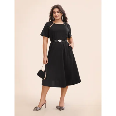Bloomchic Women's Plus Size Pearl Beaded Cut Out Raglan Sleeve Dress Black Non Midi Everyday Beaded 22-24/3x