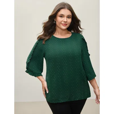 Bloomchic Women's Plus Size Petal Sleeve Arm-friendly Blouse Darkgreen Synthetic Texture Office 3/4 Sleeve 22- In Green