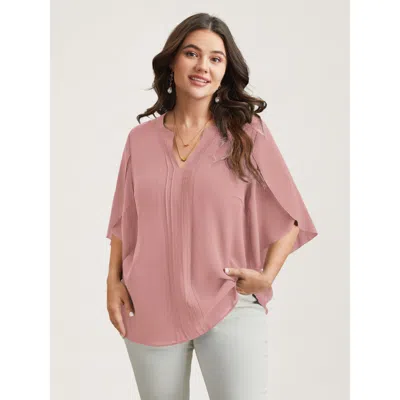 Bloomchic Women's Plus Size Petal Sleeve Toothpick Pleats Shirt Beanpastepowder Non Office 3/4 Sleeve 10/m