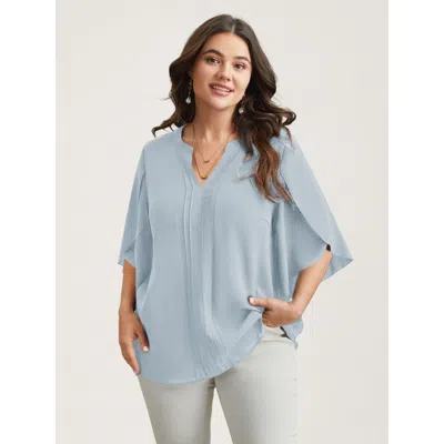 Bloomchic Women's Plus Size Petal Sleeve Toothpick Pleats Shirt Lightblue Non Office 3/4 Sleeve 10/m In Blue