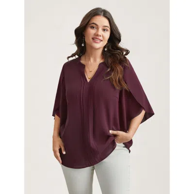 Bloomchic Women's Plus Size Petal Sleeve Toothpick Pleats Shirt Plum Non Office 3/4 Sleeve 12/l In Purple