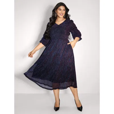 Bloomchic Women's Plus Size Phantom Silk Stretchy Shirred Waist Midi Dress Deeppurplered Solid Midi Party Sequ