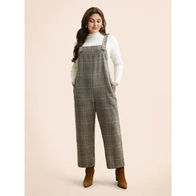 Bloomchic Women's Plus Size Plaid Adjustable Straps Pocket Jumpsuit Lightgray Elegant 22-24/3x In Gray
