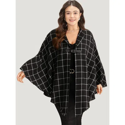 Bloomchic Women's Plus Size Plaid Buckle Detail Cape Kimono Black Colorblock 10/m