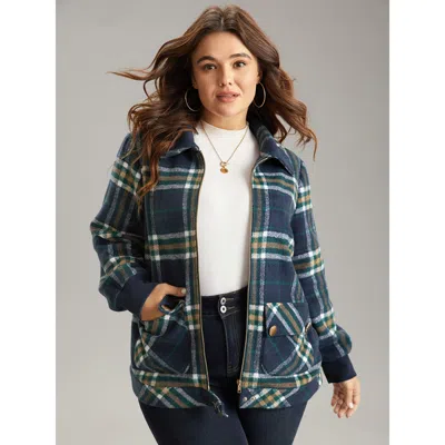 Bloomchic Women's Plus Size Plaid Button Detail Pocket Zipper Jacket Multicolor Zipper 14-16/1x