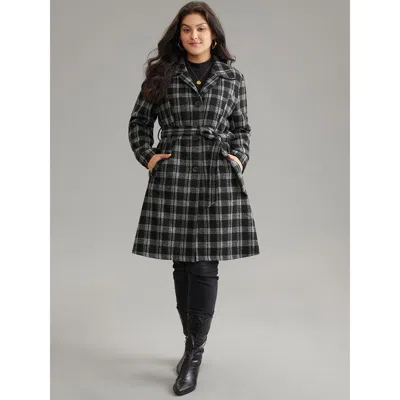 Bloomchic Women's Plus Size Plaid Button Up Belted Bowknot Maxi Coat Gray Lined 10/m