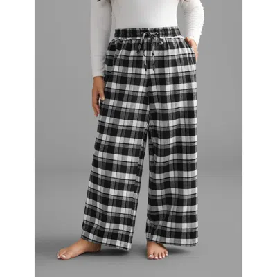 Bloomchic Women's Plus Size Plaid Drawstring Elastic Waist Lounge Bottoms Black Full 10/m