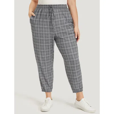 Bloomchic Women's Plus Size Plaid Drawstring Pocket High Rise Sweatpants Slategray Dailywear 10/m In Gray