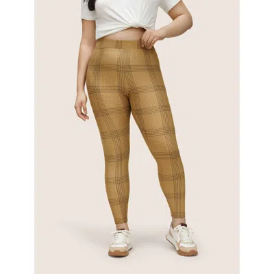 Bloomchic Women's Plus Size Plaid Elastic Waist High Rise Skinny Leggings Darkbrown High Stretch High Rise Eve In Brown