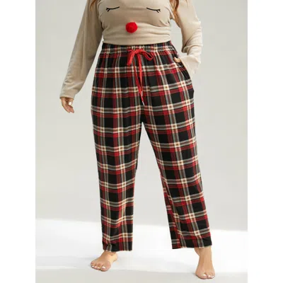 Bloomchic Women's Plus Size Plaid Elastic Waist Pocket Drawstring Pajama Bottoms Red Elastic Waist 12/l