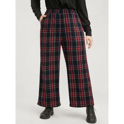 Bloomchic Women's Plus Size Plaid Elastic Waist Pocket High Rise Pants Black Plaid High Rise Dailywear 10/m