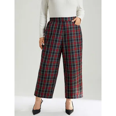 Bloomchic Women's Plus Size Plaid Elastic Waist Pocket Straight Leg Pants Multicolor High Rise Festival-christ