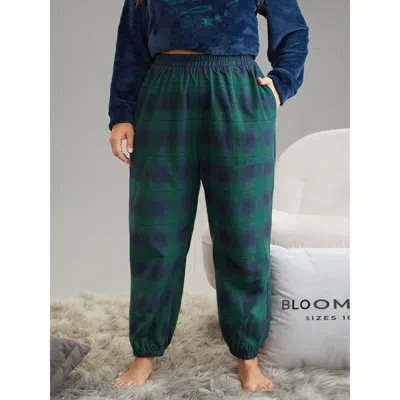 Bloomchic Women's Plus Size Plaid Elastic Waist Pocket Stretchy Cuff Pajama Bottoms Darkgreen Elastic Waist 10 In Green