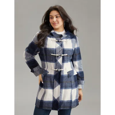 Bloomchic Women's Plus Size Plaid Hooded Duffle Button Zipper Coat Indigo Lined 10/m In Purple