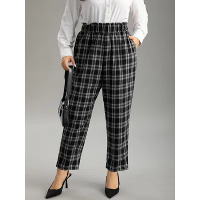 Bloomchic Women's Plus Size Plaid Paperbag Waist Pocket Pants Black High Rise Office 10/m